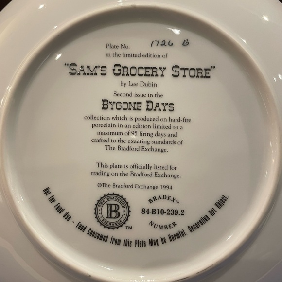 Vintage: Bradford Exchange 1994, “Sam’s Grocery Store” by Lee Dubin. No: 1726B. - Picture 12 of 12